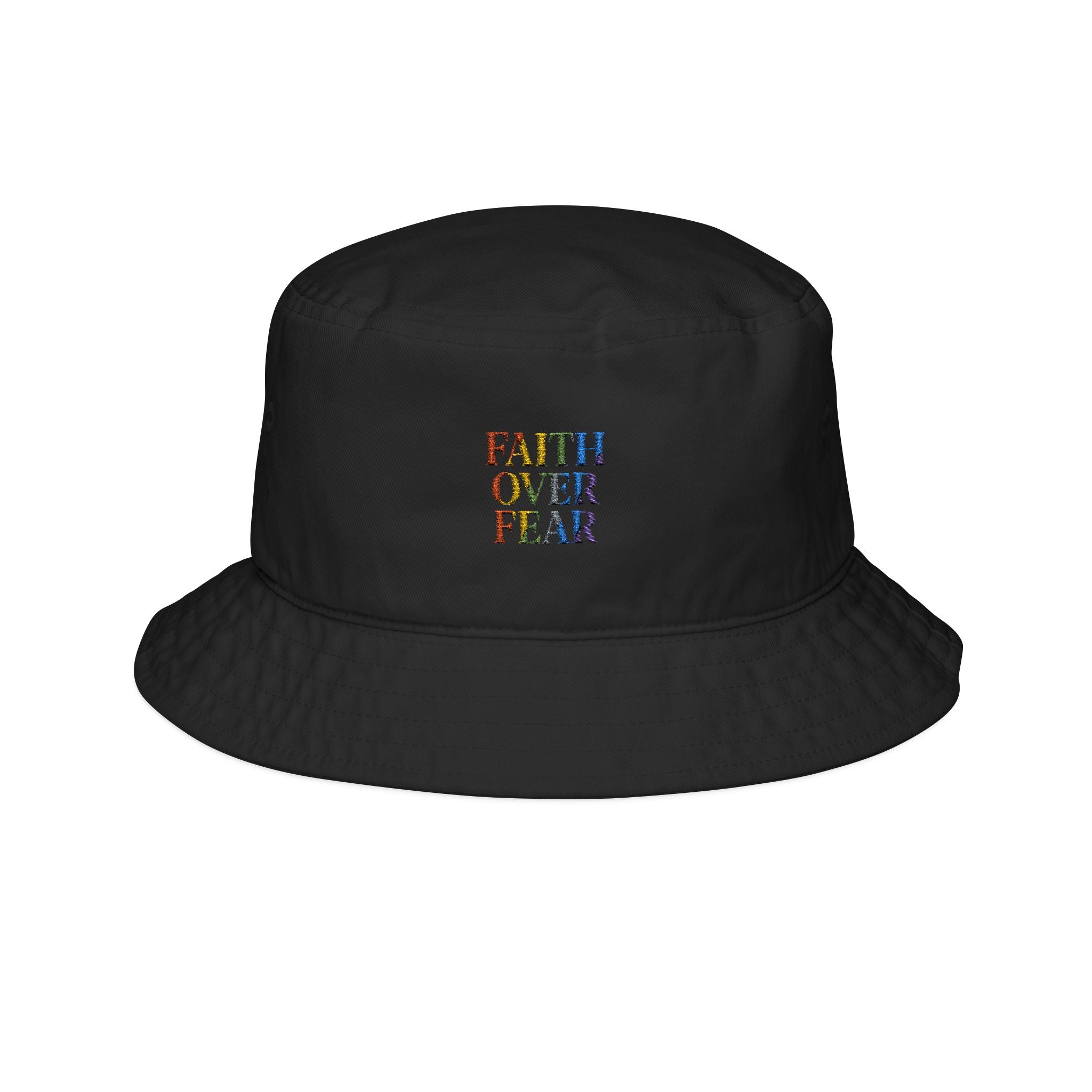 Faith Over Fear Embroidered Bucket Hat — Colorful Floral Religious Sun Hat