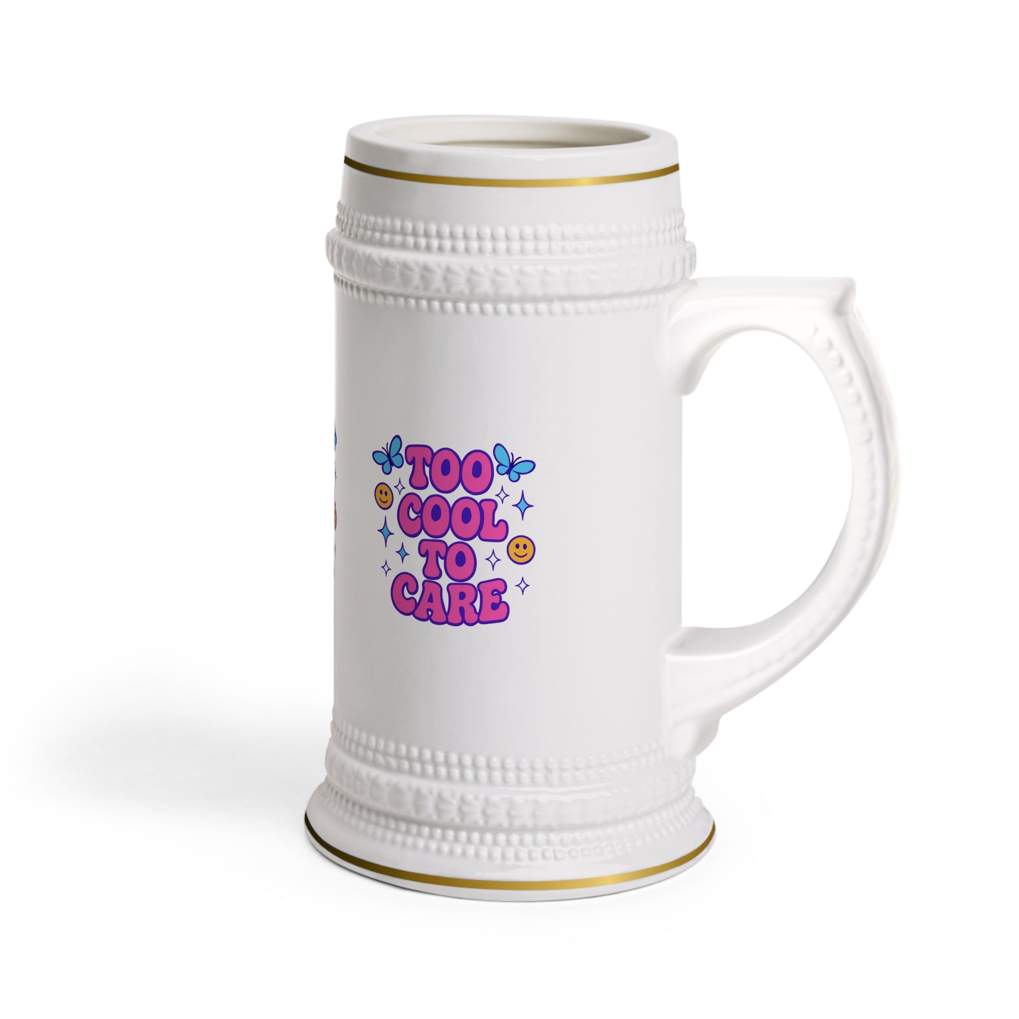 Beer Stein Mug — Golden Swirl Floral Pattern Ceramic Stein