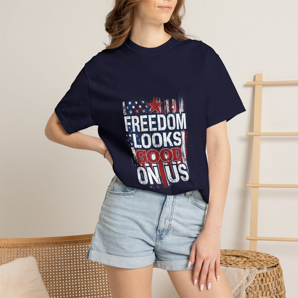 Patriotic Cowboy Boots T-Shirt — "Stars, Stripes, Good Vibes" 4th of July Tee