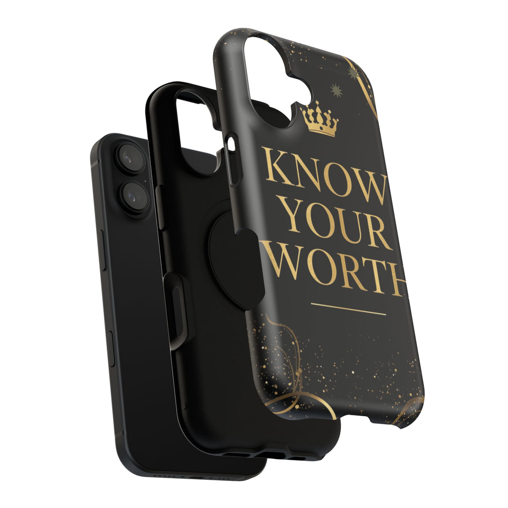 Know Your Worth Gold Crown Phone Case — Impact-Resistant Protective Case