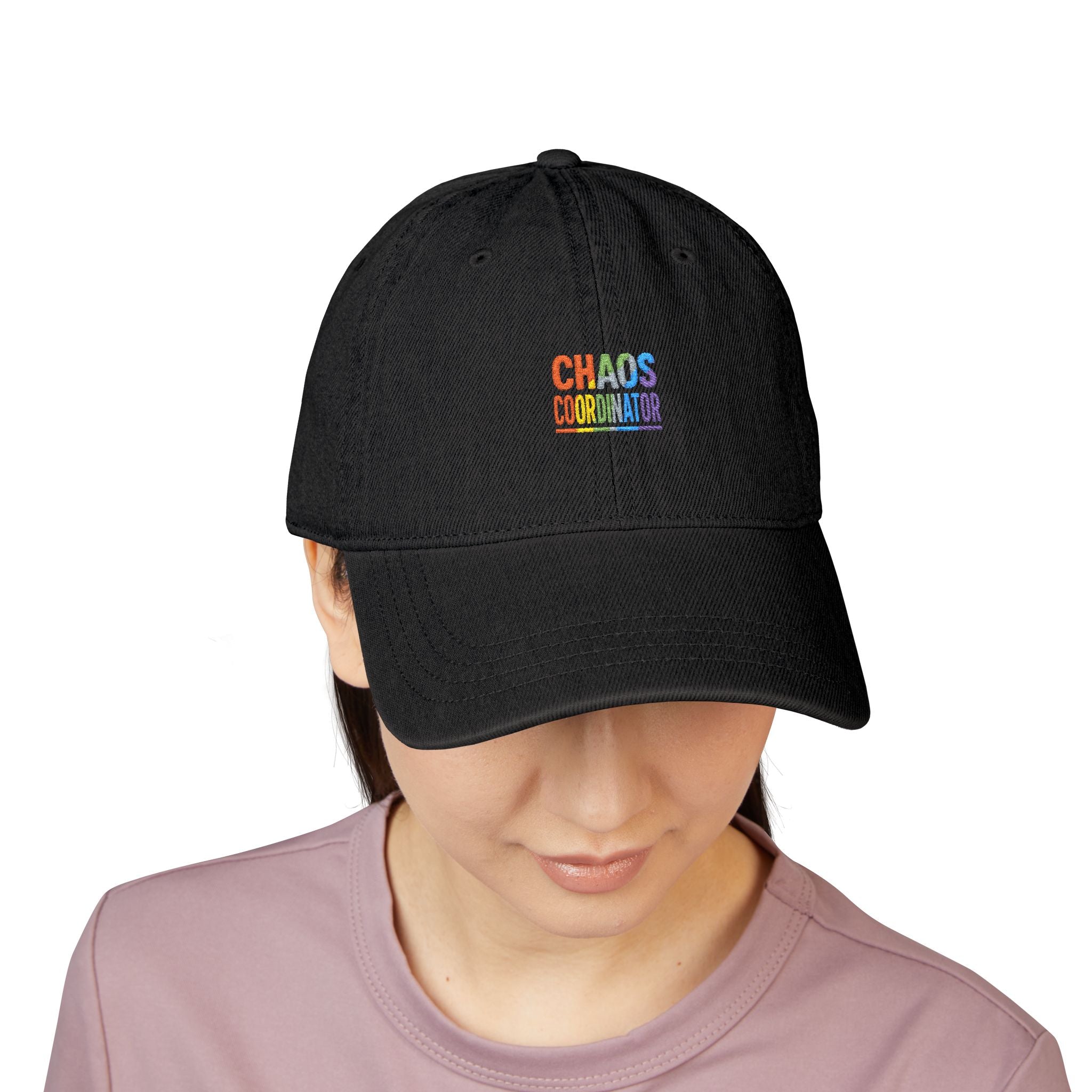 Embroidered 'Chaos Coordinator' Denim Hat – Rainbow Stitch Cap