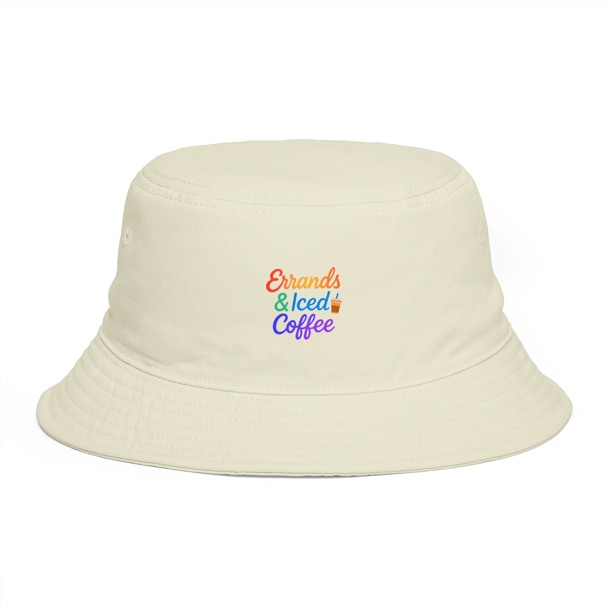 Errands & Iced Coffee Bucket Hat — Retro Rainbow Casual Sun Hat