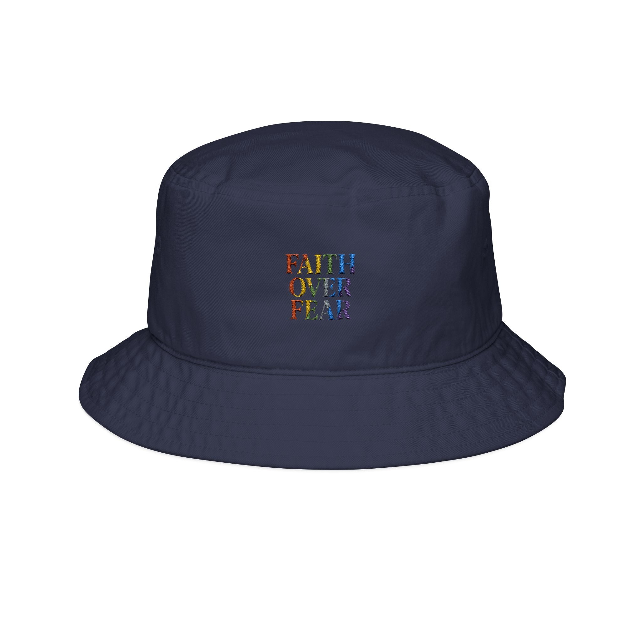 Faith Over Fear Embroidered Bucket Hat — Colorful Floral Religious Sun Hat