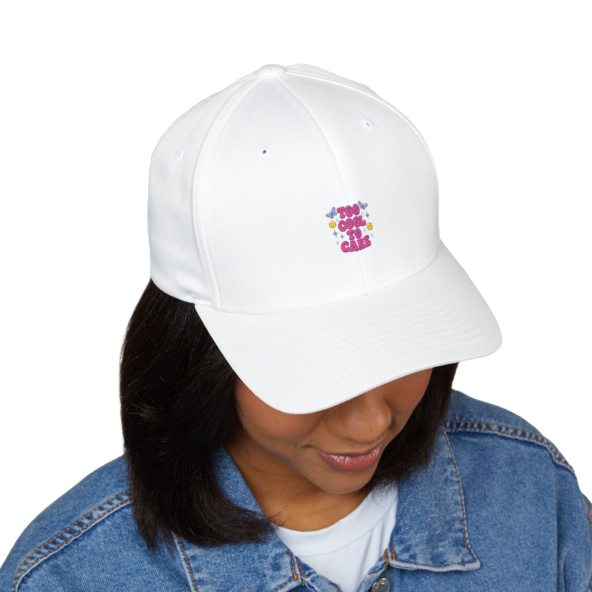 Cute Floral 'Too Cute to Care' Embroidered Cap