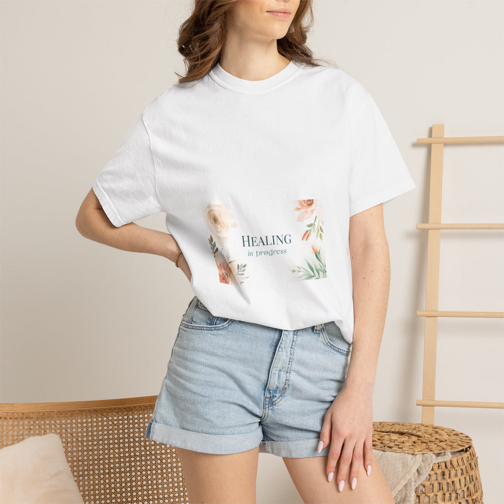 T-Shirt — 'Healing in Progress' Floral Pocket Graphic Tee