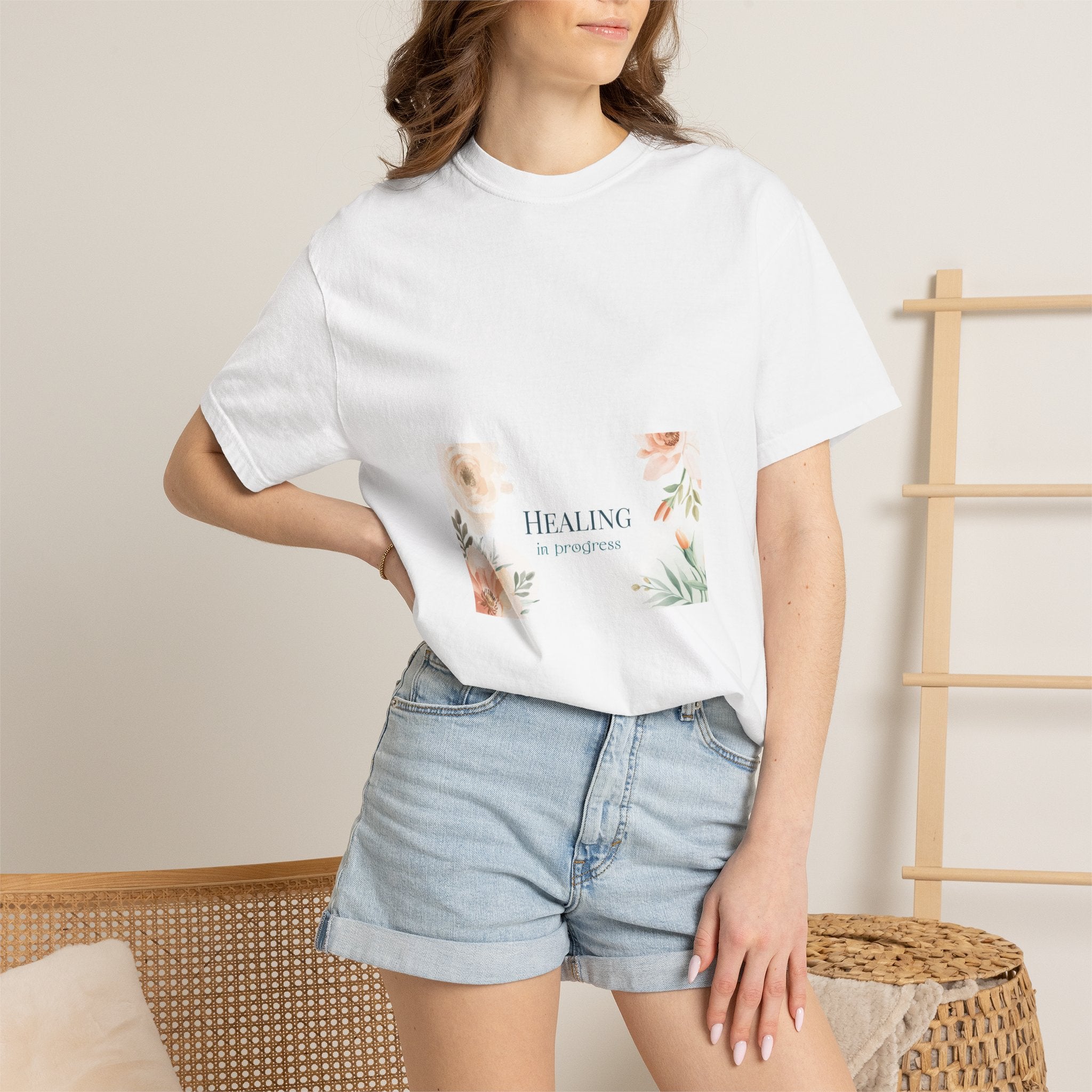 T-Shirt — 'Healing in Progress' Floral Pocket Graphic Tee