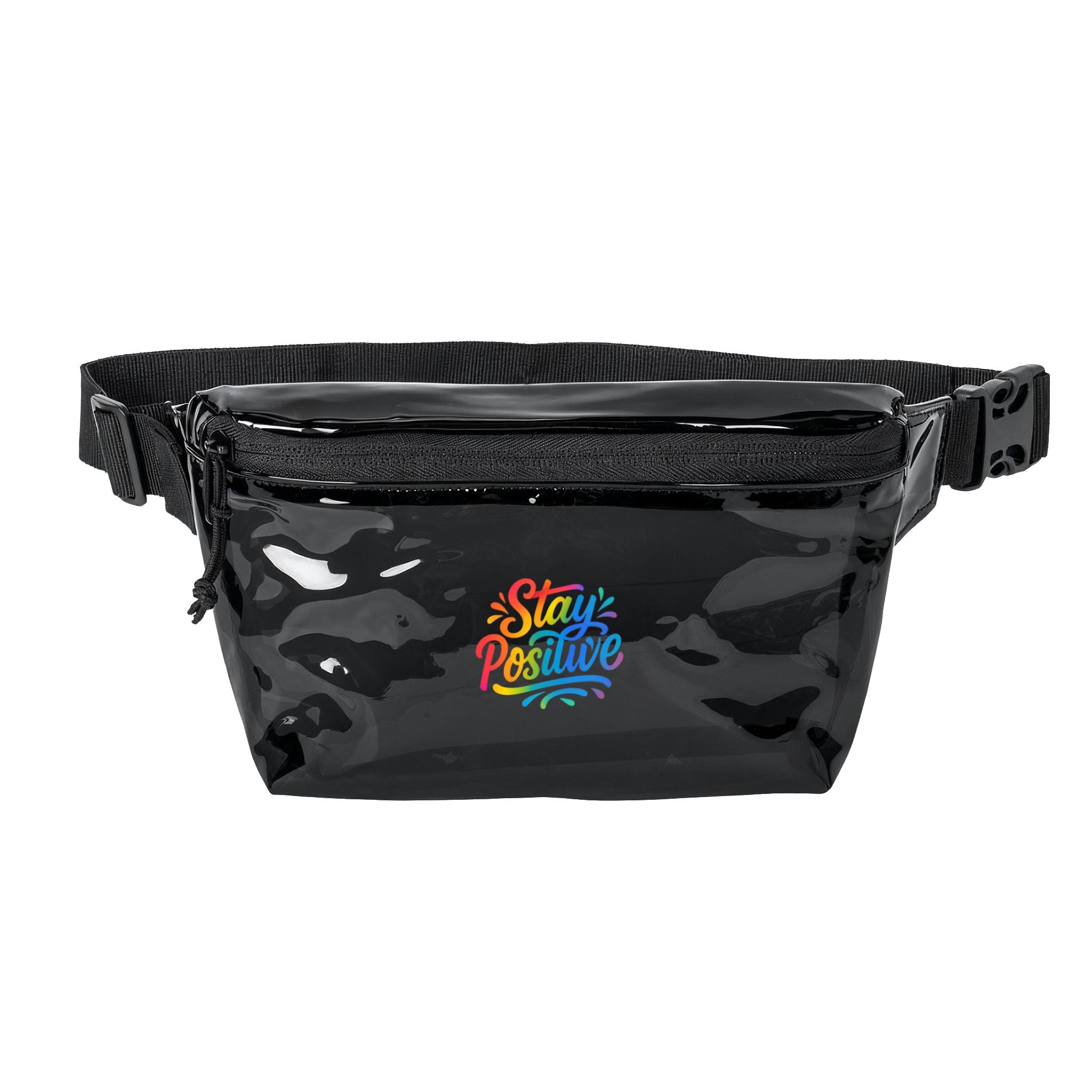 Transparent Fanny Pack — "Stay Positive" Clear Festival Waist Bag