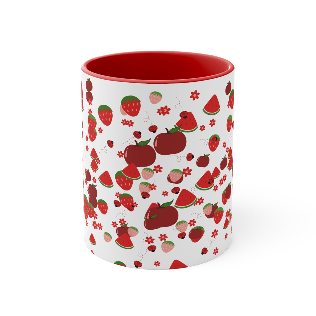Strawberry & Watermelon Accent Mug — Pink Interior Fruit Pattern Coffee Cup