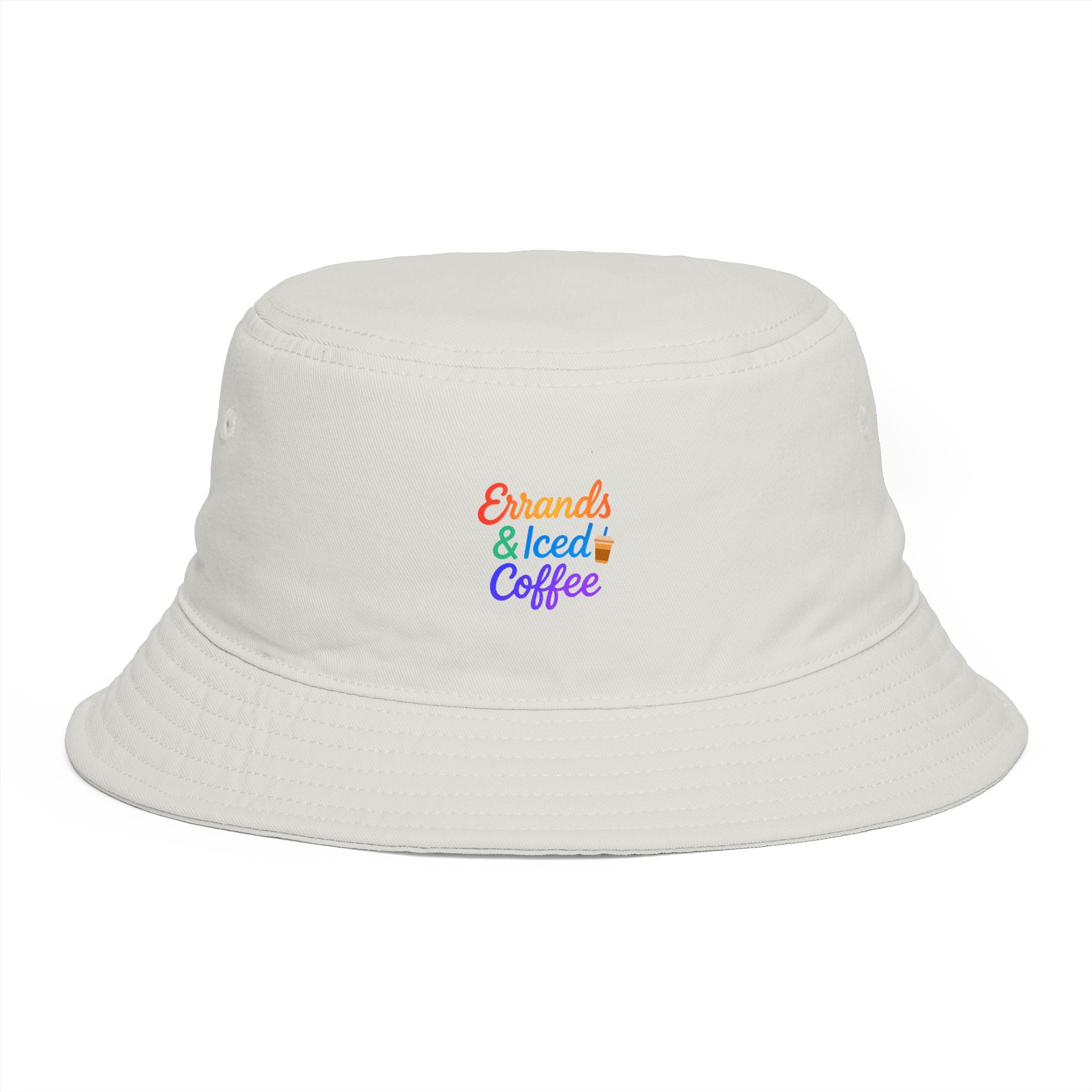 Errands & Iced Coffee Bucket Hat — Retro Rainbow Casual Sun Hat