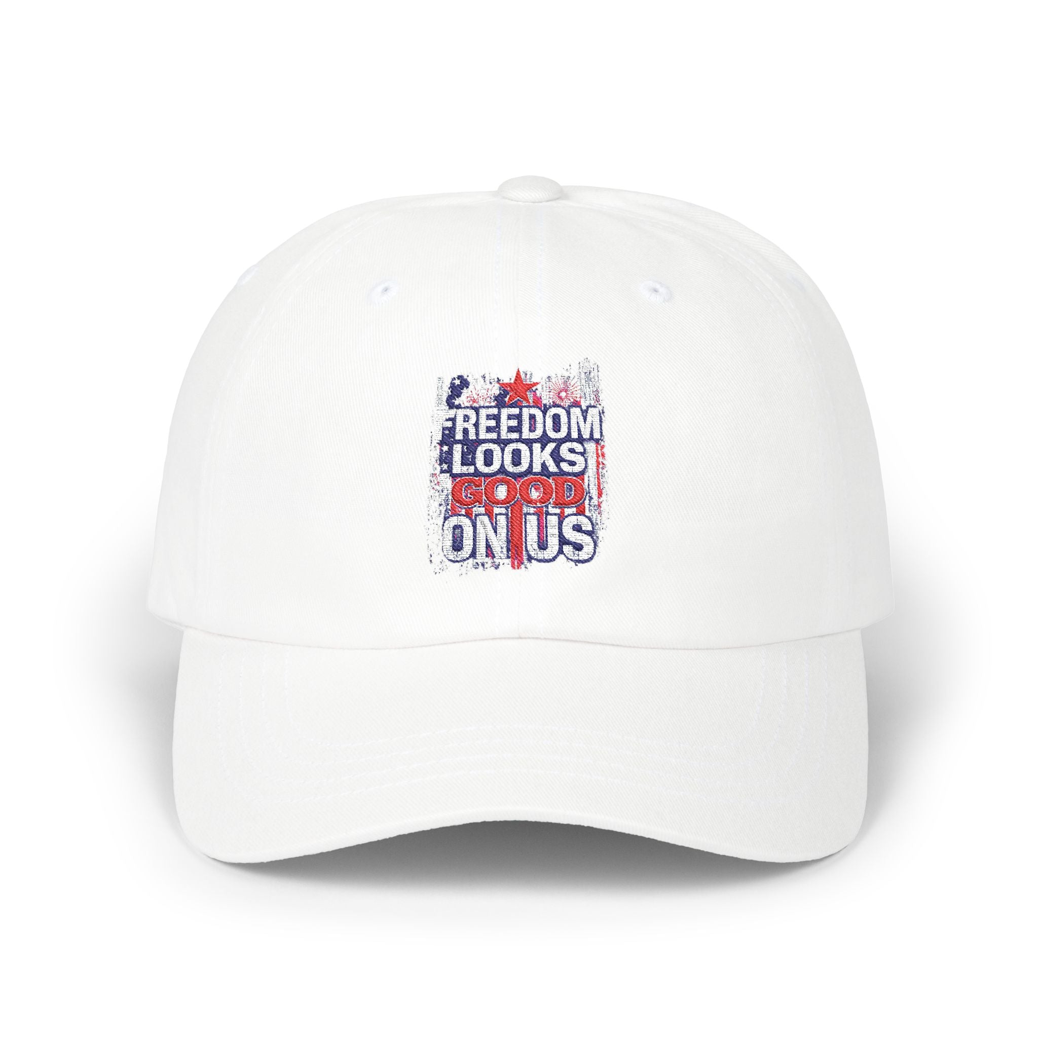 Dad Cap — "Freedom Looks On Us" Patriotic American Flag Baseball Hat