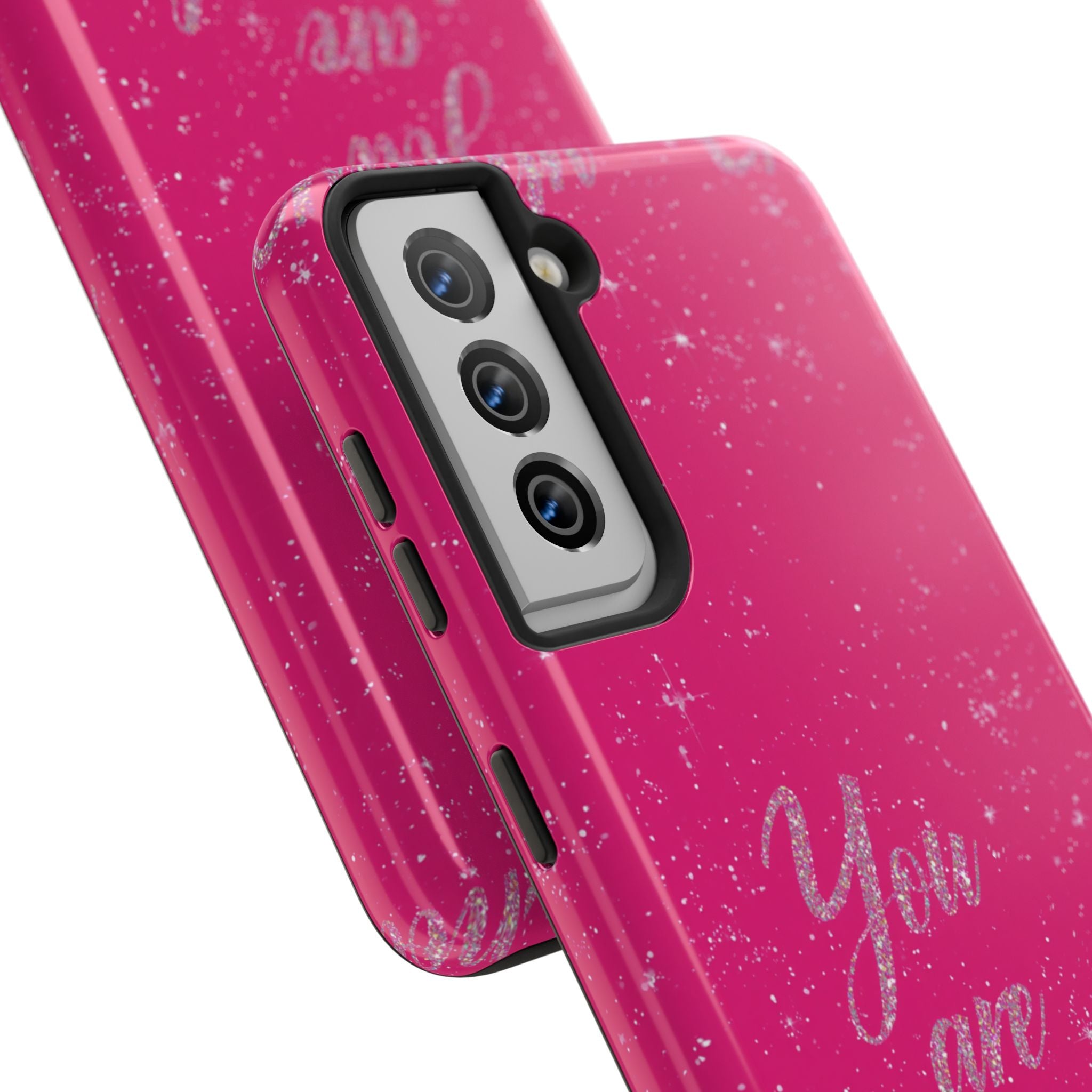 You Are Enough Tough Phone Case — Glitter Pink Protective Phone Cover