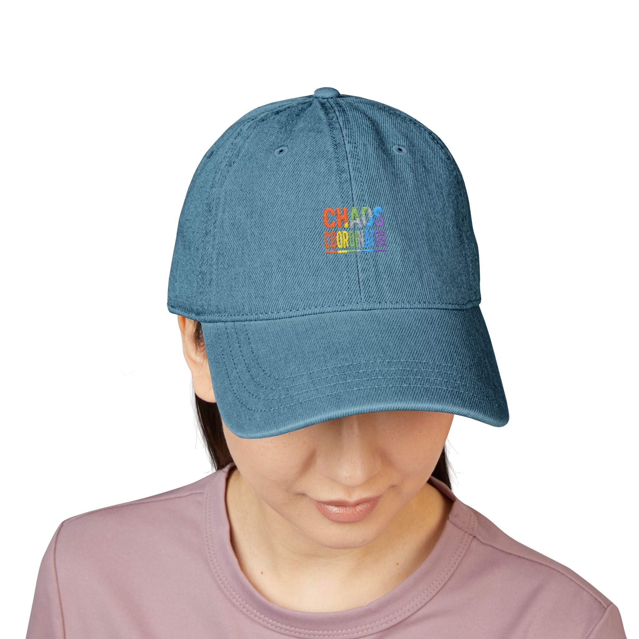 Embroidered 'Chaos Coordinator' Denim Hat – Rainbow Stitch Cap