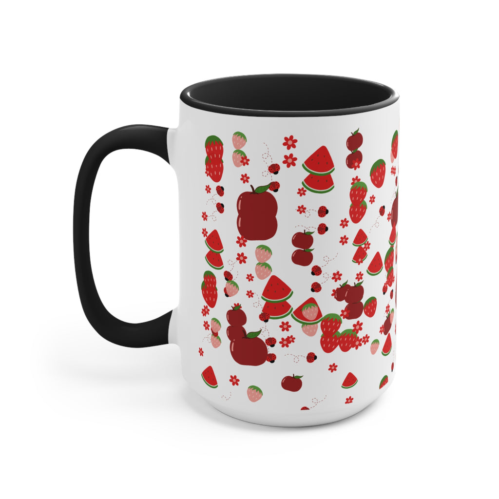 Strawberry & Watermelon Accent Mug — Pink Interior Fruit Pattern Coffee Cup