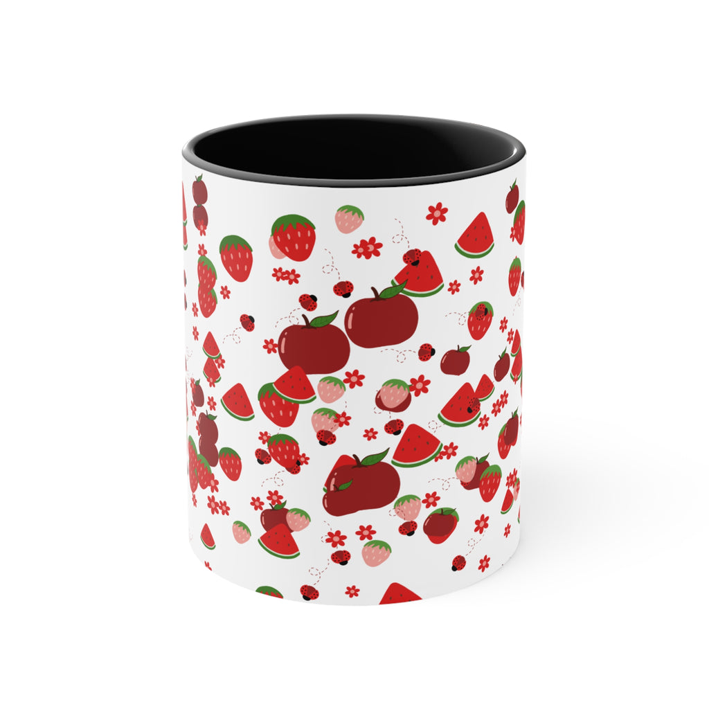 Strawberry & Watermelon Accent Mug — Pink Interior Fruit Pattern Coffee Cup