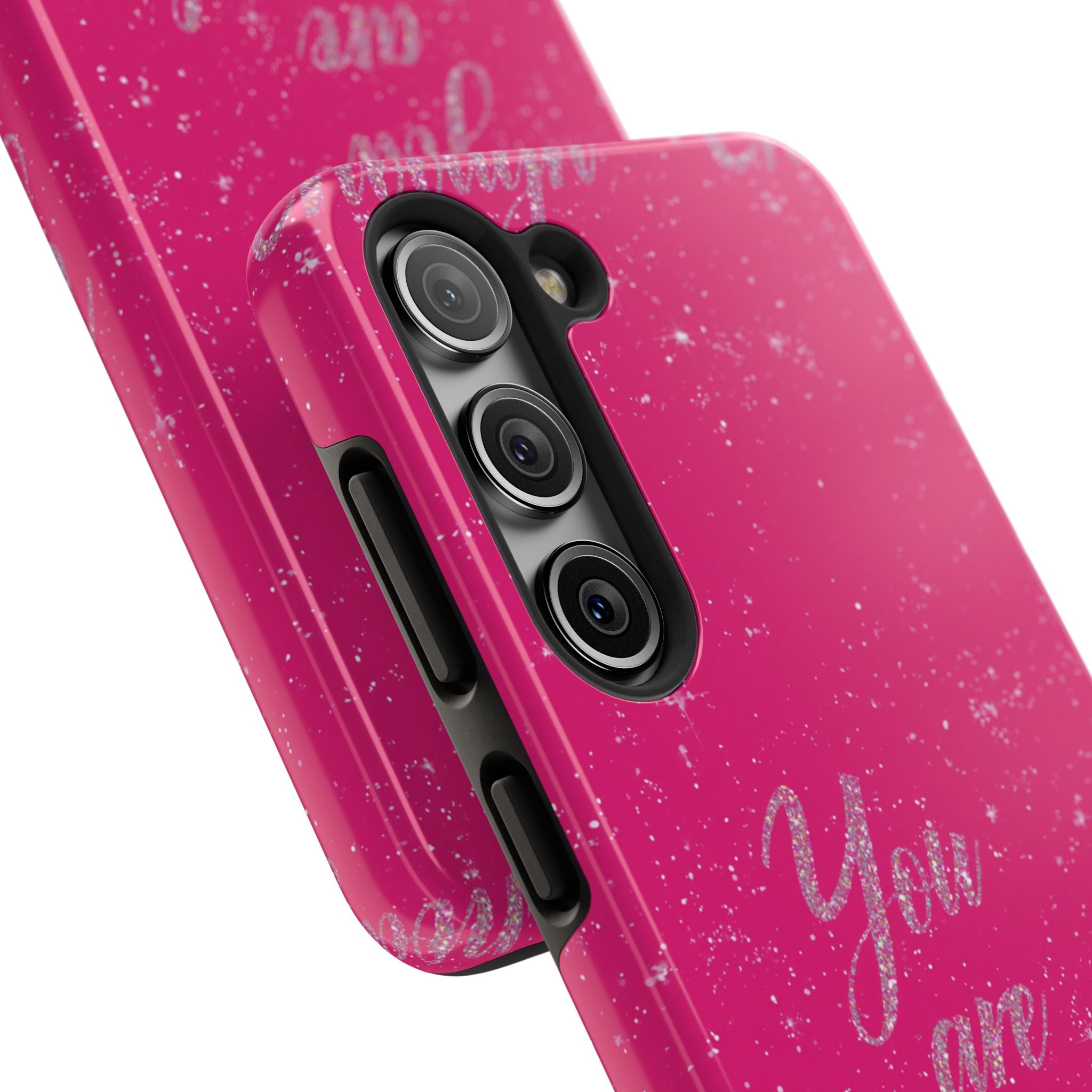 You Are Enough Tough Phone Case — Glitter Pink Protective Phone Cover