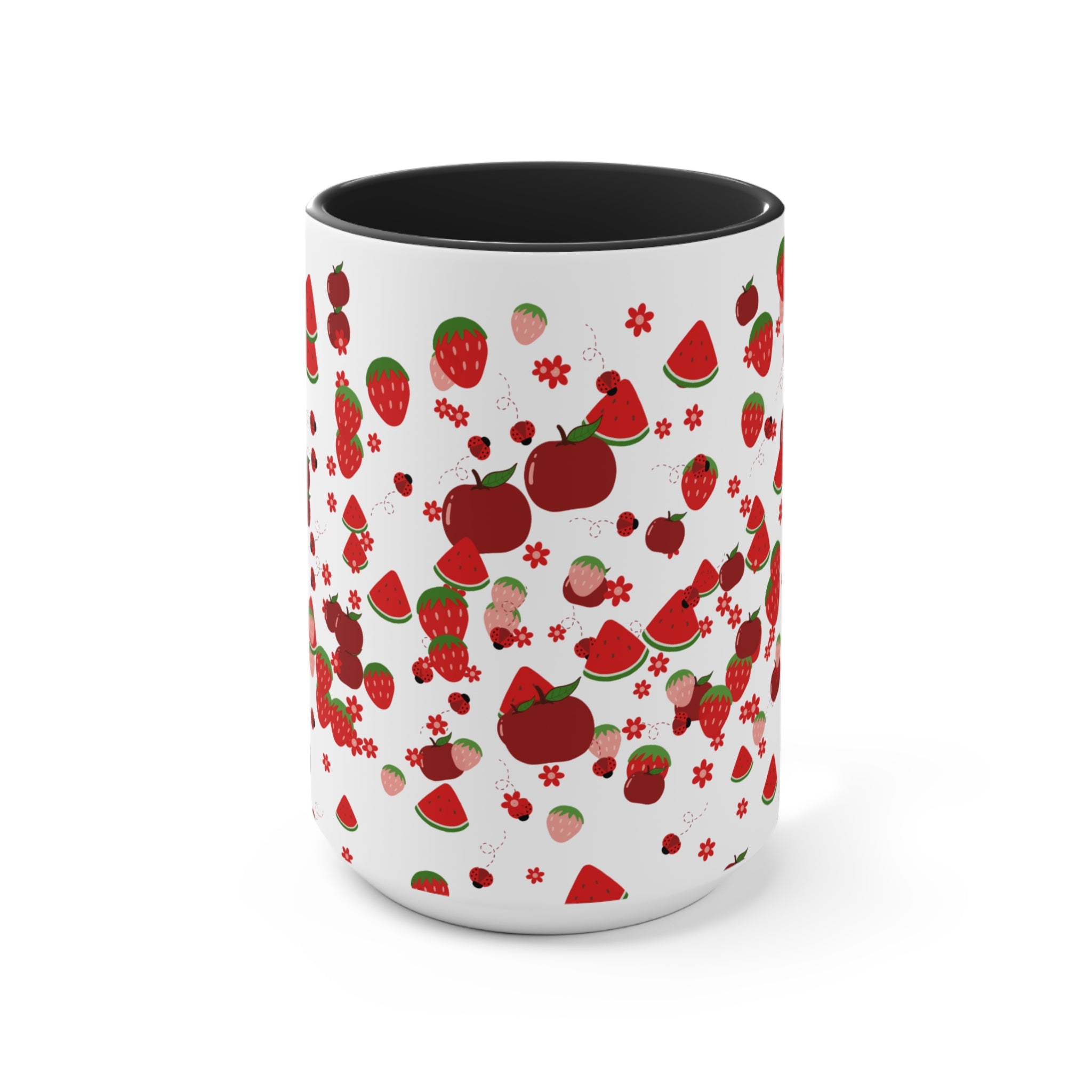 Strawberry & Watermelon Accent Mug — Pink Interior Fruit Pattern Coffee Cup