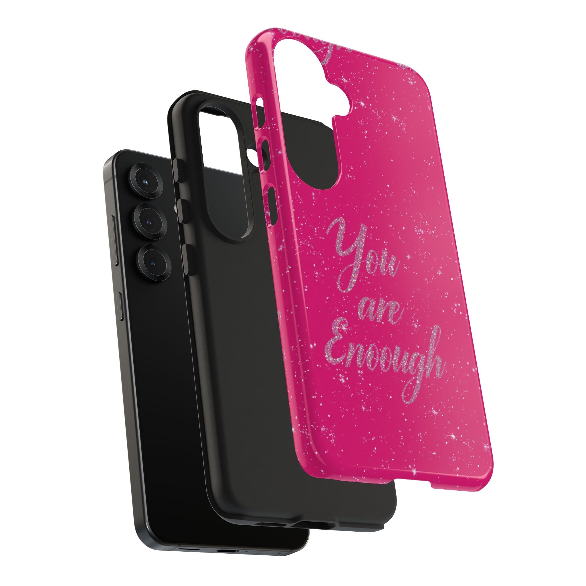 You Are Enough Tough Phone Case — Glitter Pink Protective Phone Cover