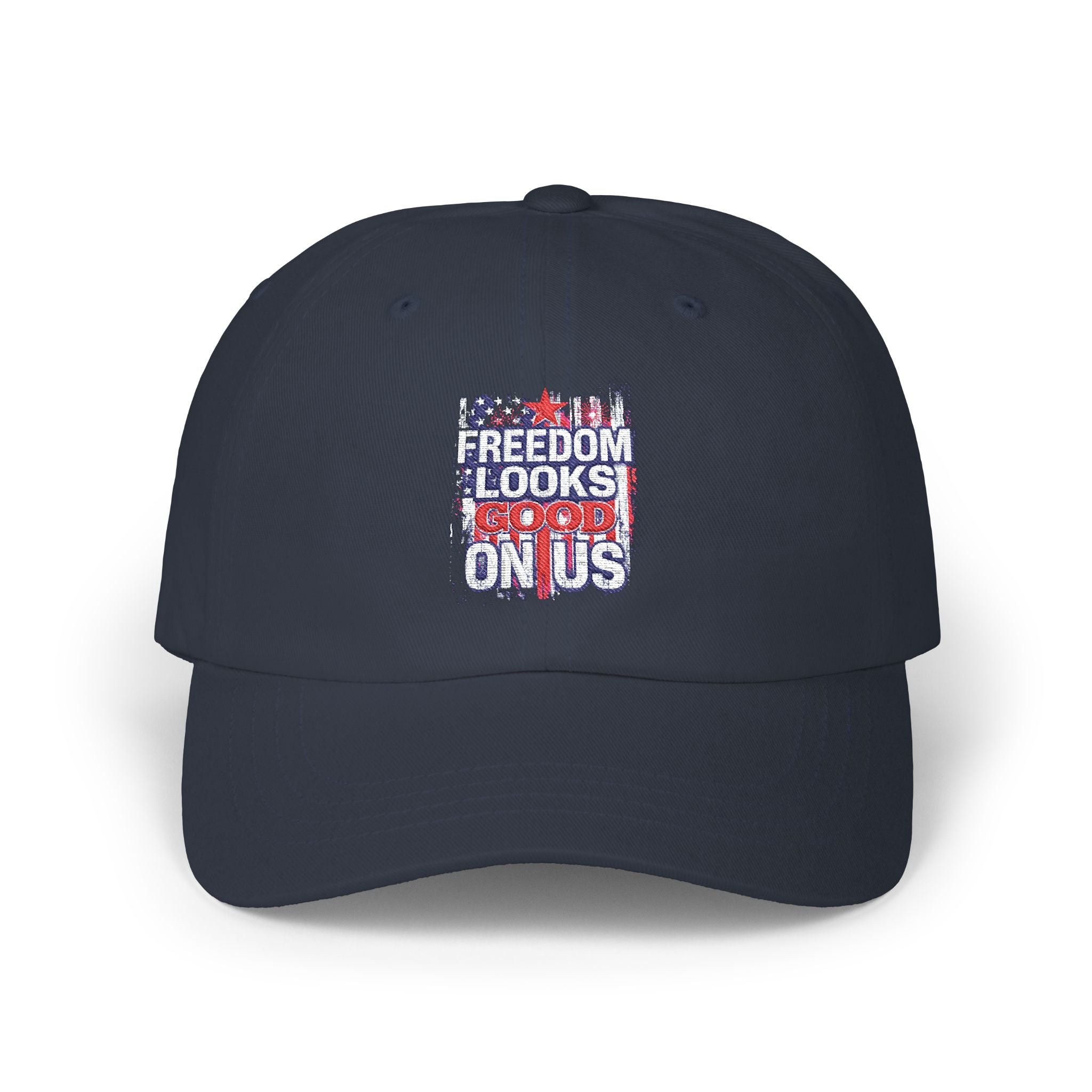 Dad Cap — "Freedom Looks On Us" Patriotic American Flag Baseball Hat