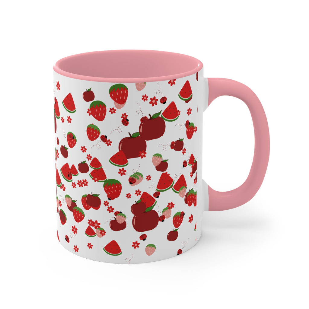 Strawberry & Watermelon Accent Mug — Pink Interior Fruit Pattern Coffee Cup
