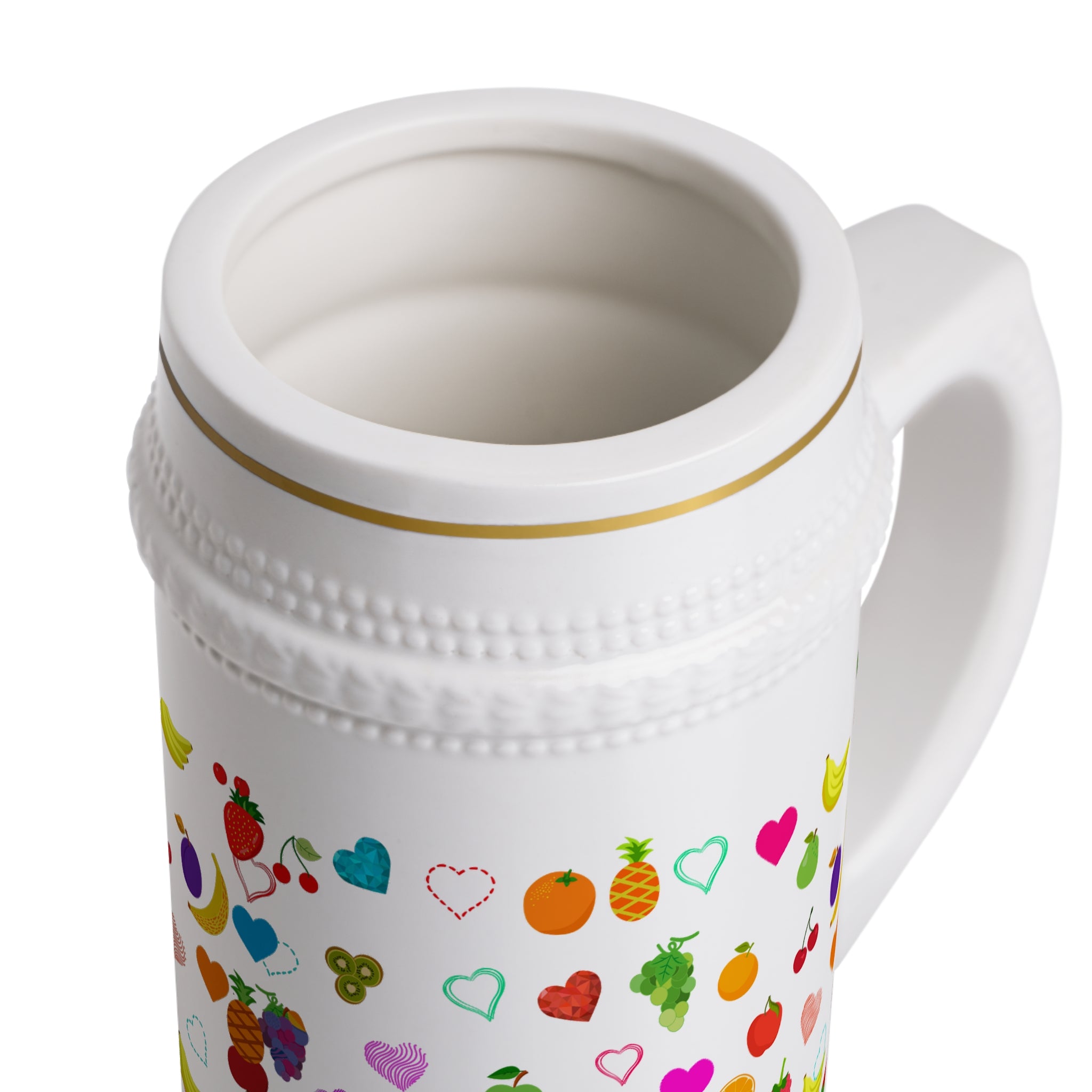 Beer Stein Mug — Golden Swirl Floral Pattern Ceramic Stein