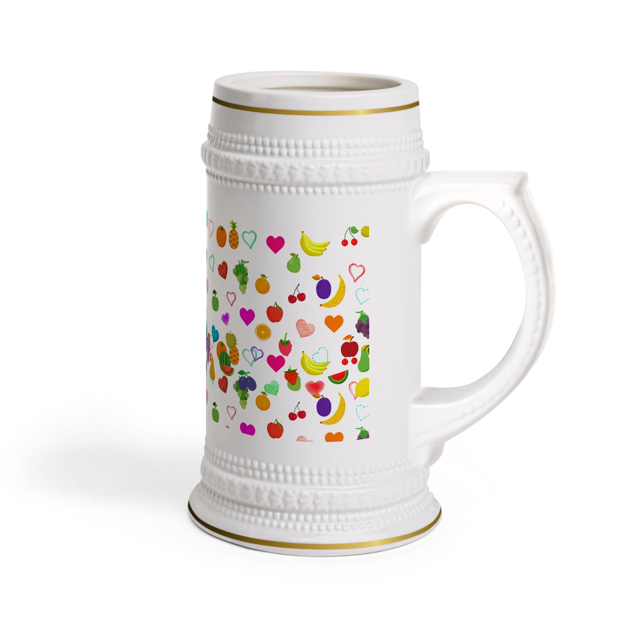 Beer Stein Mug — Golden Swirl Floral Pattern Ceramic Stein