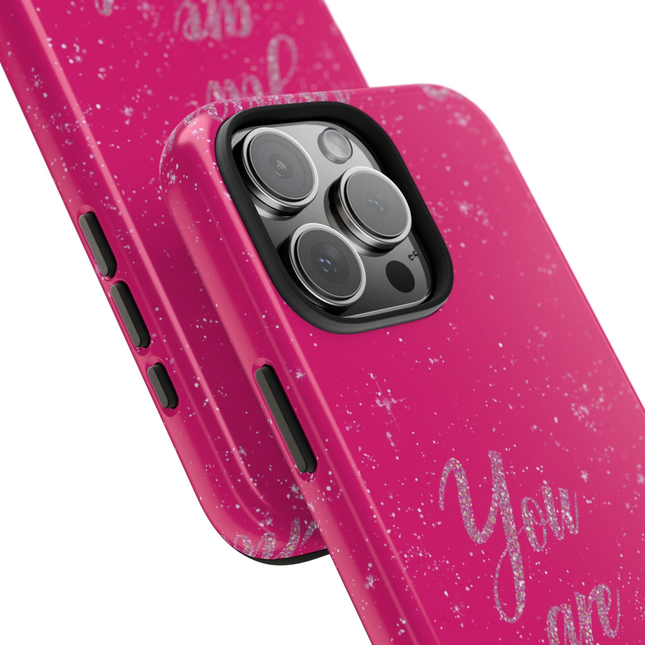 You Are Enough Tough Phone Case — Glitter Pink Protective Phone Cover