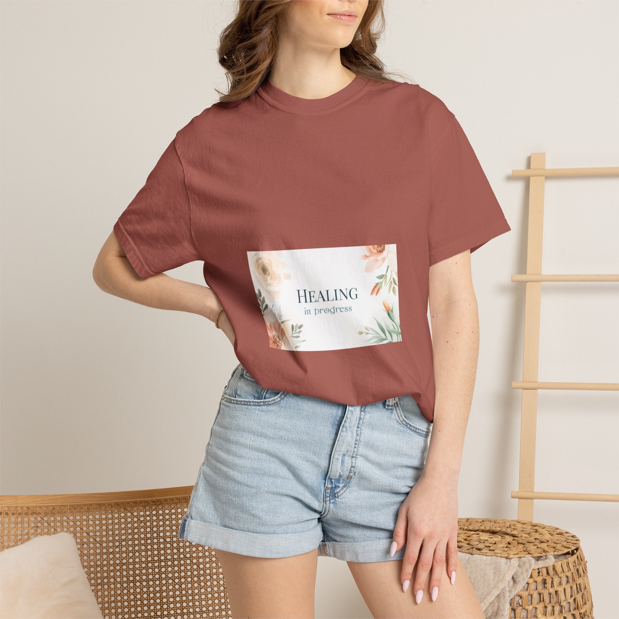 T-Shirt — 'Healing in Progress' Floral Pocket Graphic Tee