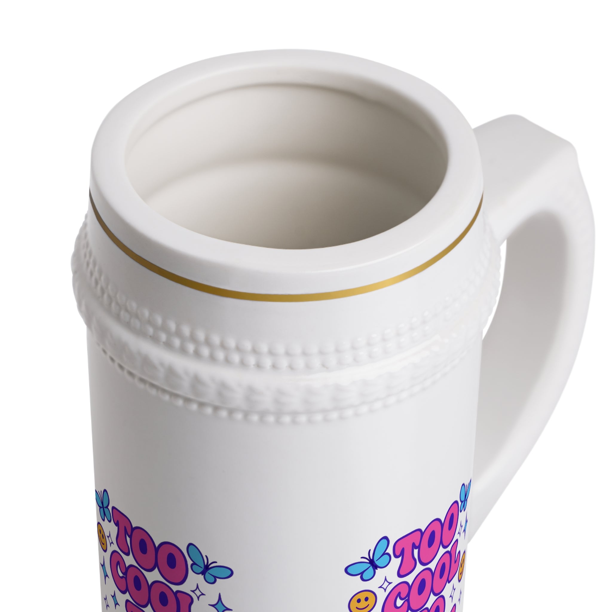 Beer Stein Mug — Golden Swirl Floral Pattern Ceramic Stein