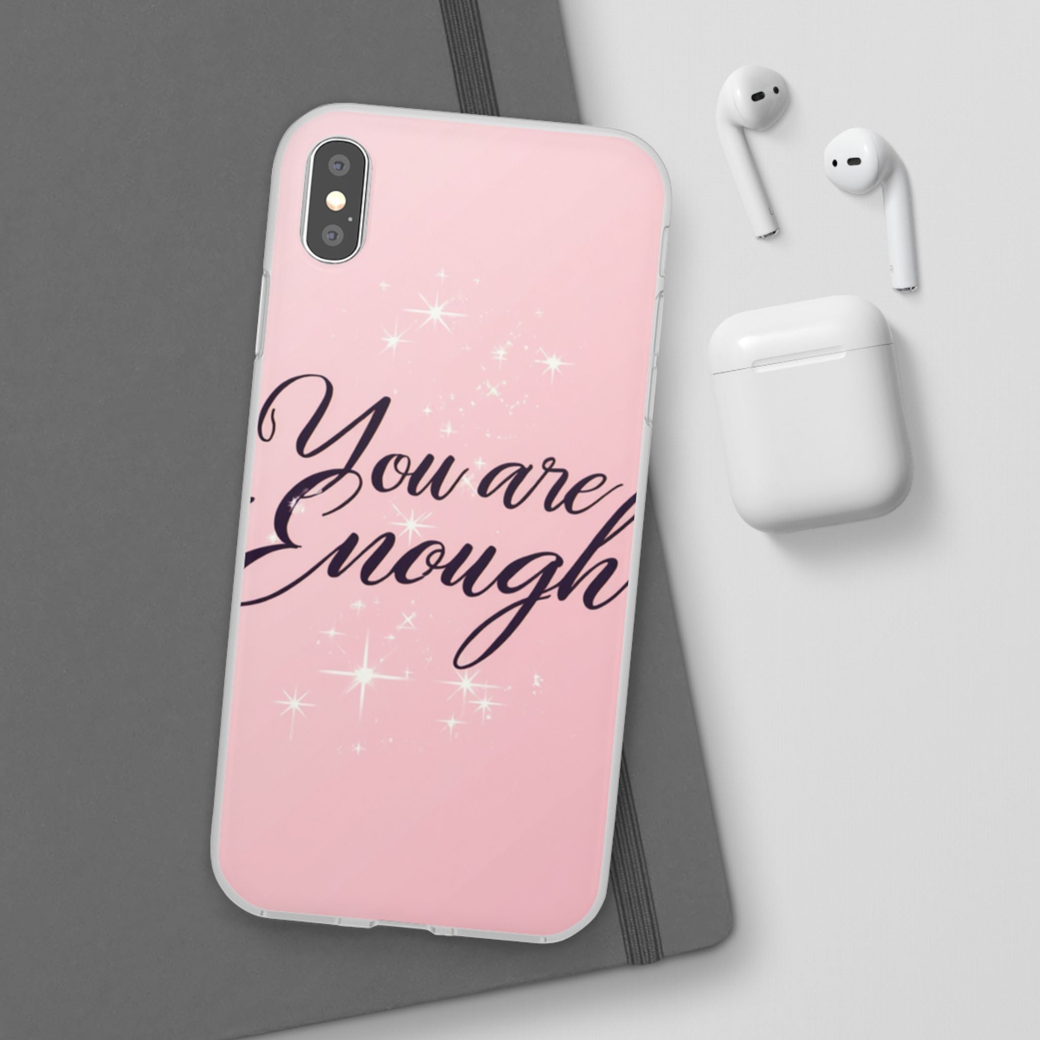 You Are Enough Pink Glitter Phone Case — Protective Flexi Case for iPhone & Android