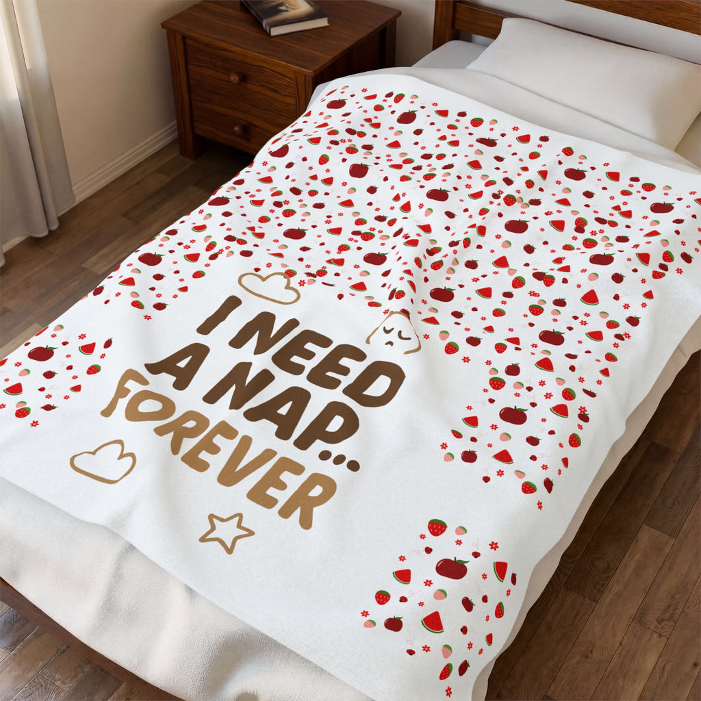 Velveteen Plush Blanket - "I Need A Nap... Forever" Cozy Throw with Heart Confetti Design