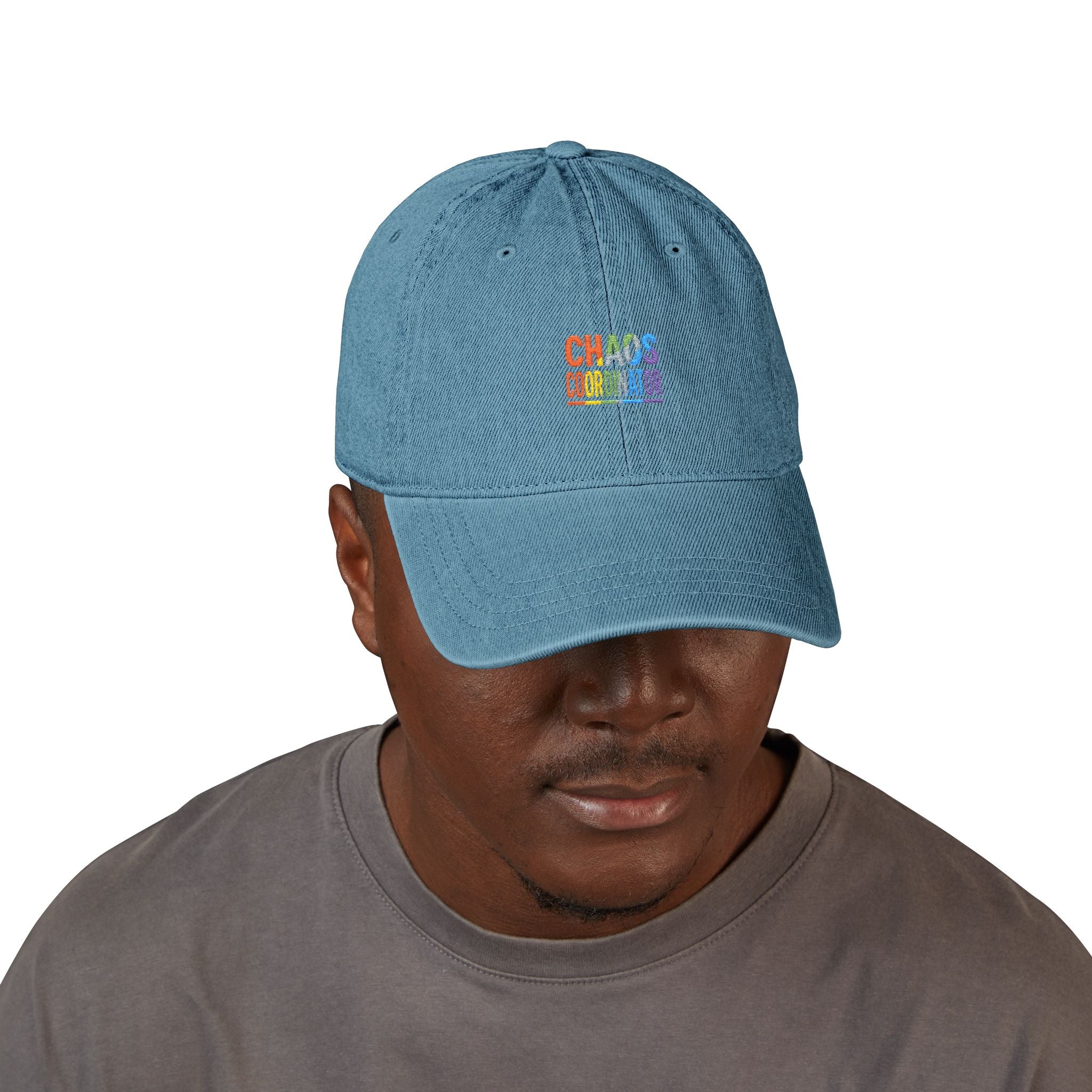 Embroidered 'Chaos Coordinator' Denim Hat – Rainbow Stitch Cap