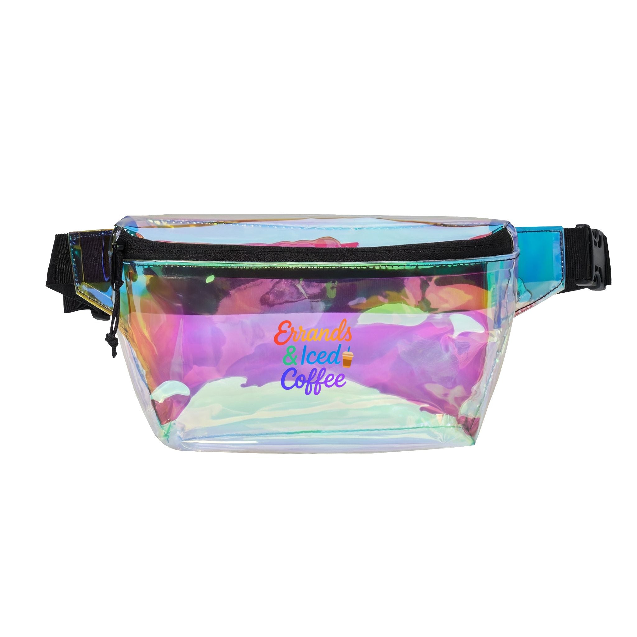 Transparent Fanny Pack — "Errands & Iced Coffee" Clear Festival Waist Bag