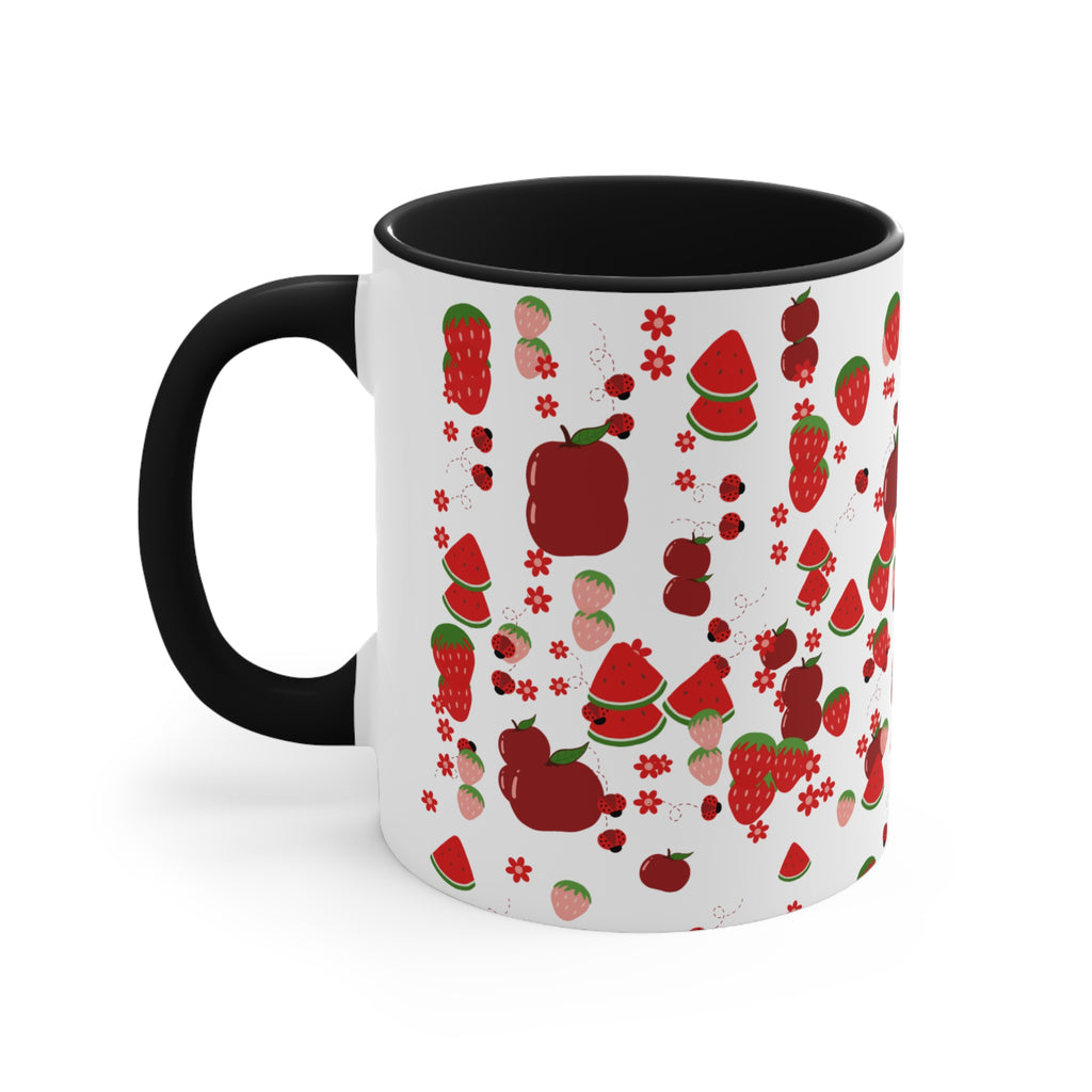 Strawberry & Watermelon Accent Mug — Pink Interior Fruit Pattern Coffee Cup