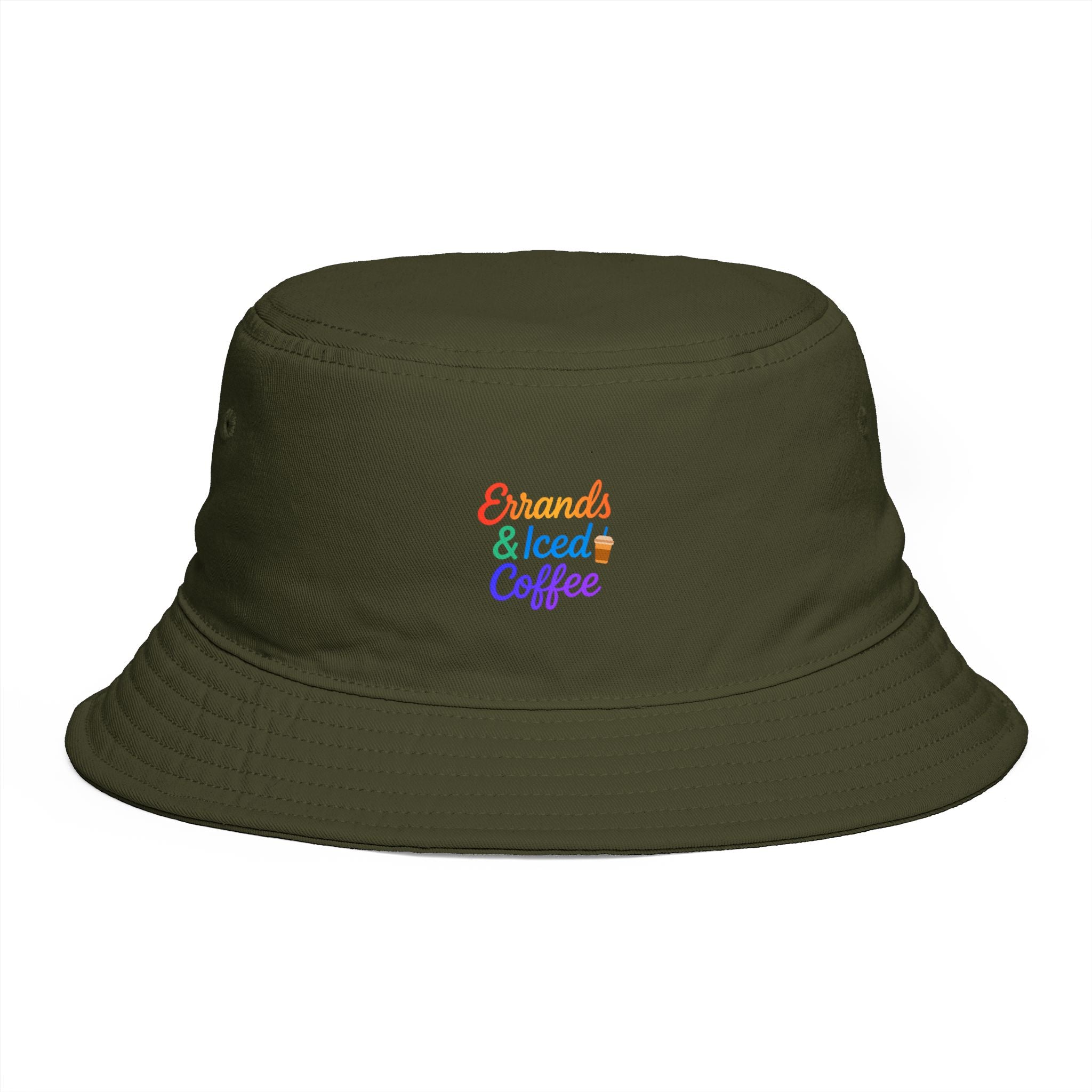 Errands & Iced Coffee Bucket Hat — Retro Rainbow Casual Sun Hat
