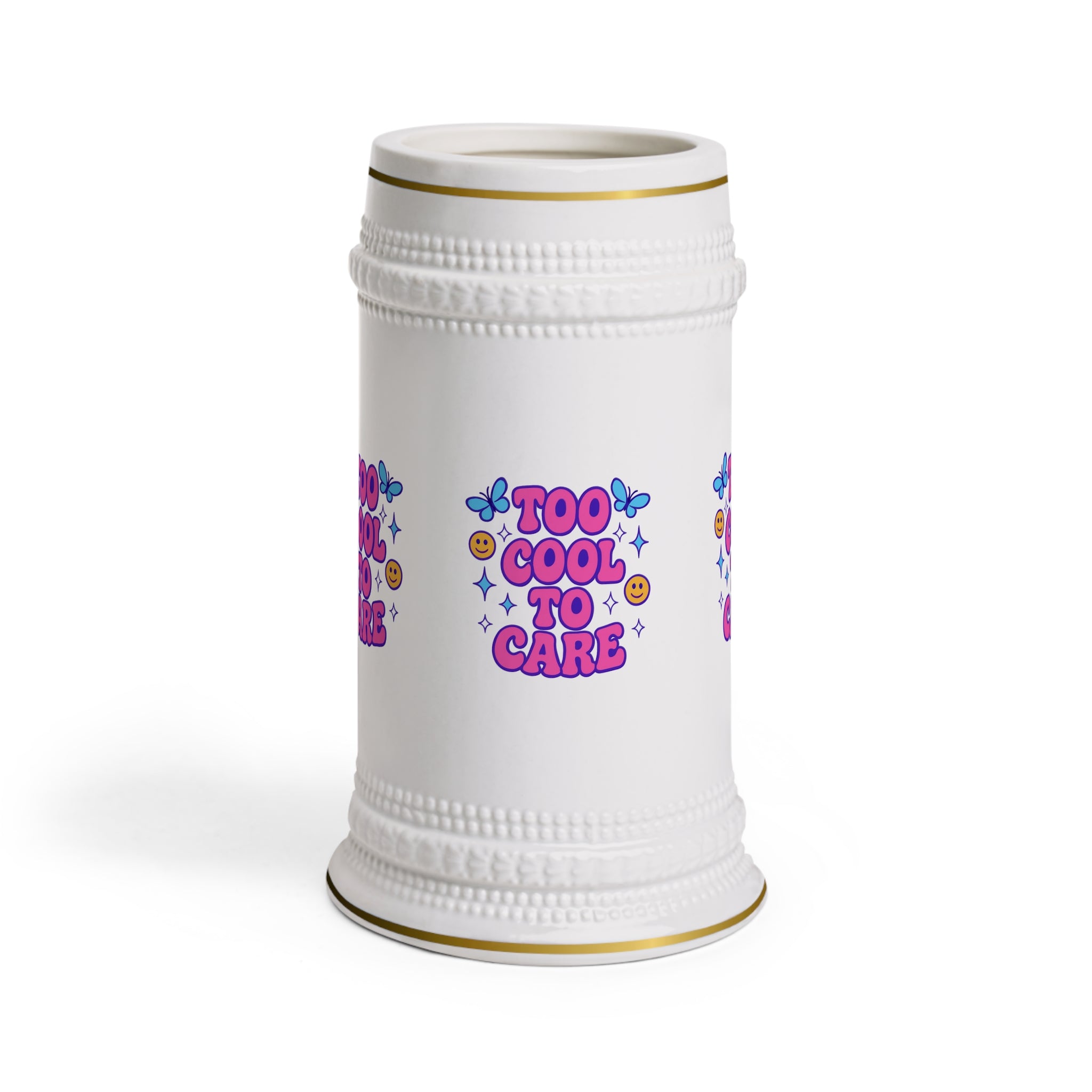 Beer Stein Mug — Golden Swirl Floral Pattern Ceramic Stein