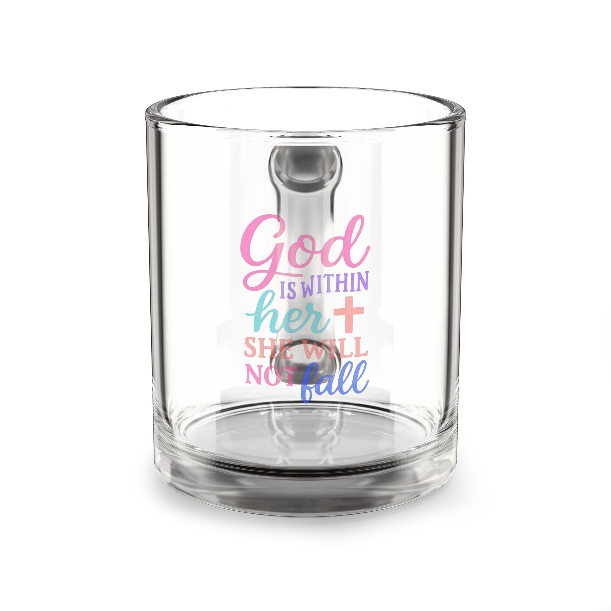 Glass Mug — "God Is Within Her" Inspirational Christian Coffee Cup (10oz)