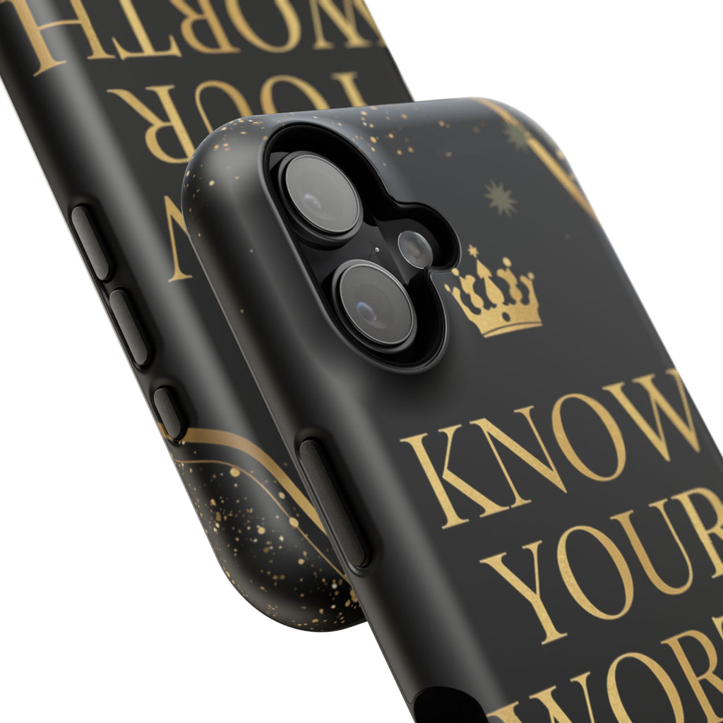 Know Your Worth Gold Crown Phone Case — Impact-Resistant Protective Case