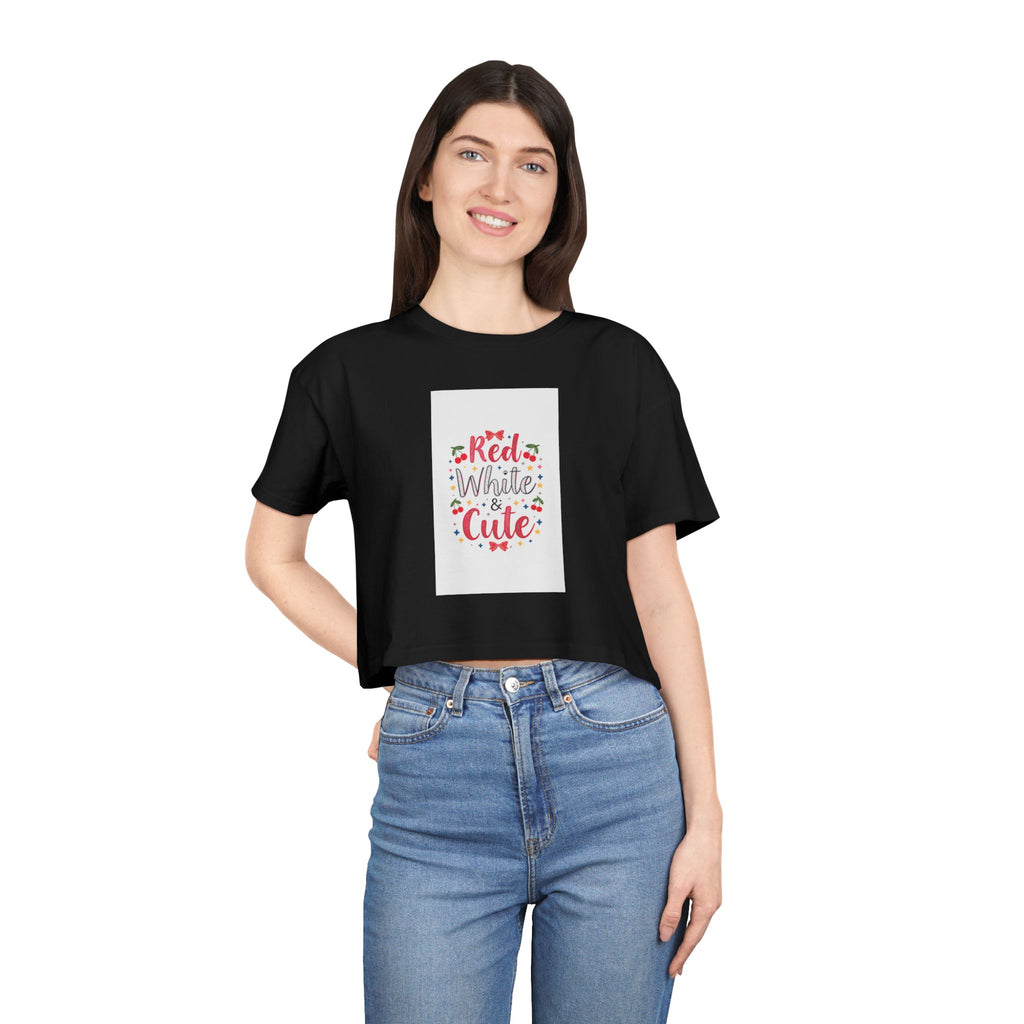 Patriotic Crop Tee — "Red White & Cute" Americana Cowgirl Graphic