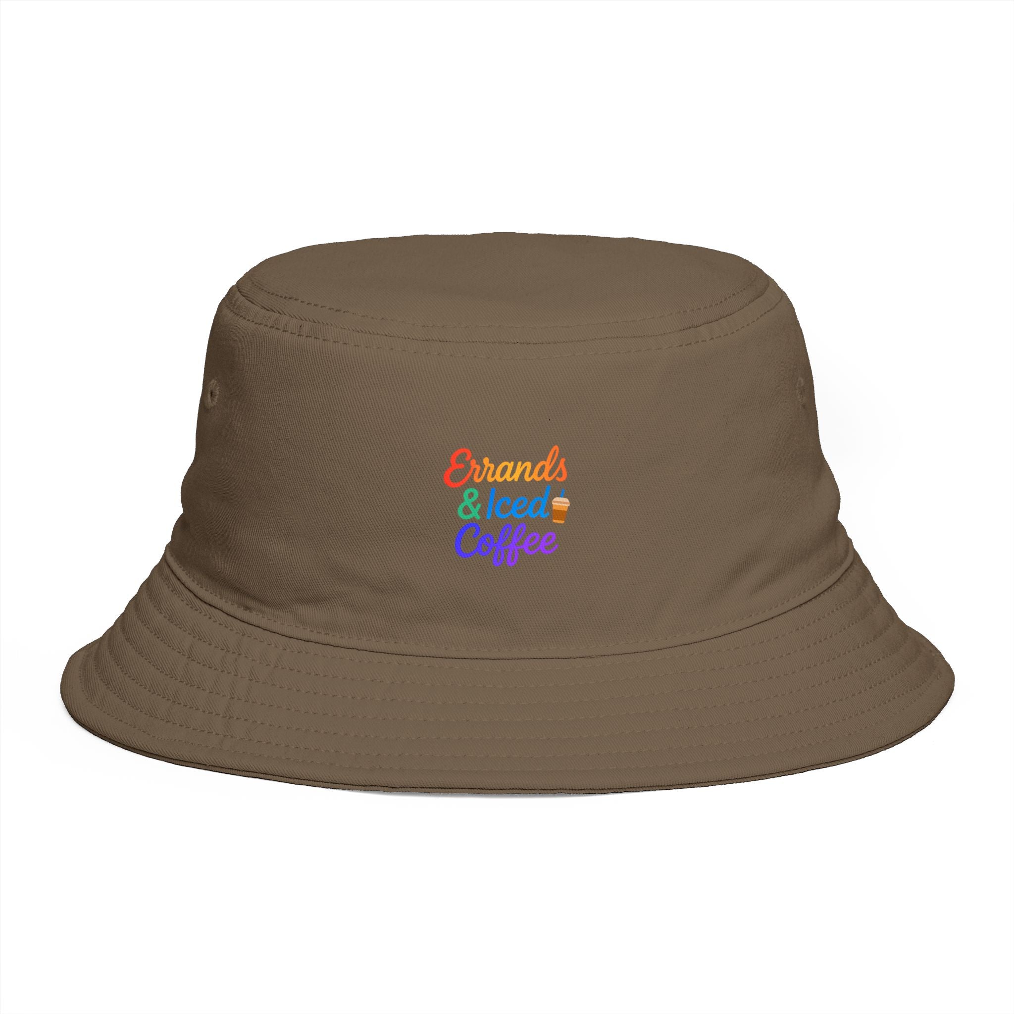 Errands & Iced Coffee Bucket Hat — Retro Rainbow Casual Sun Hat