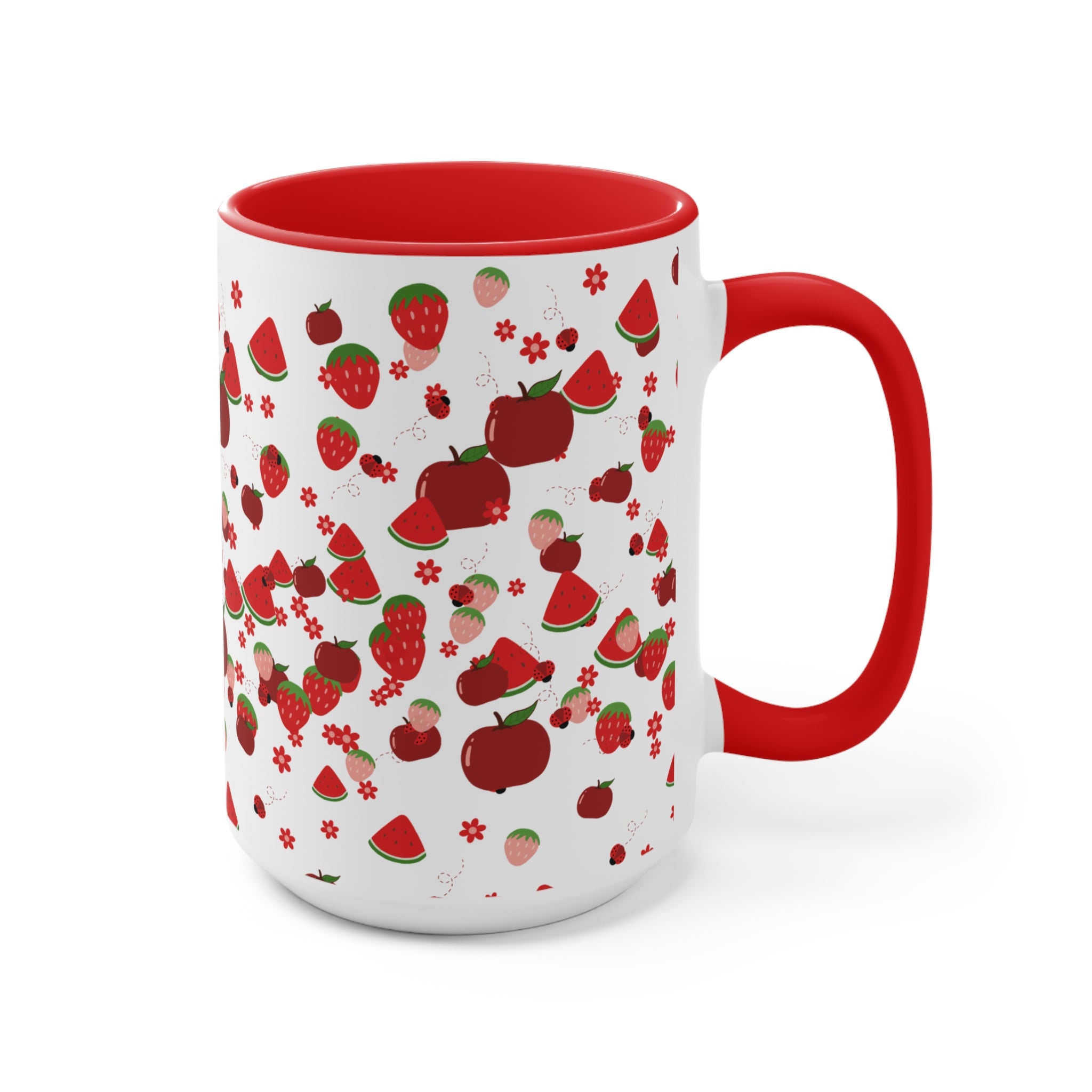 Strawberry & Watermelon Accent Mug — Pink Interior Fruit Pattern Coffee Cup