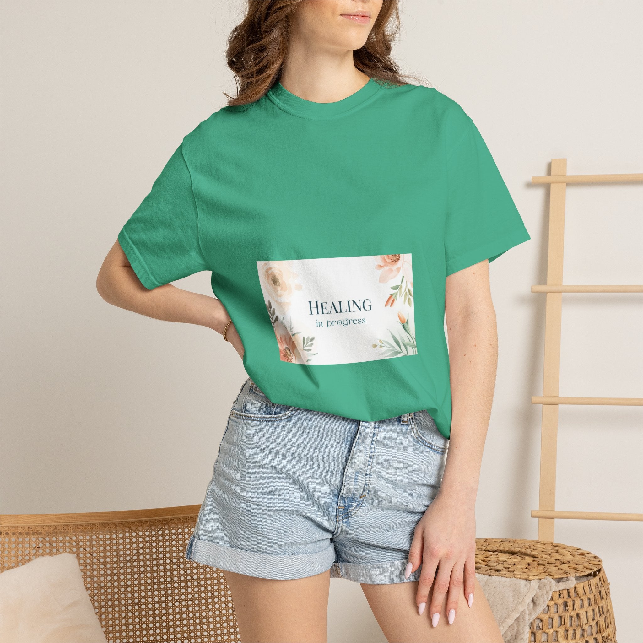 T-Shirt — 'Healing in Progress' Floral Pocket Graphic Tee
