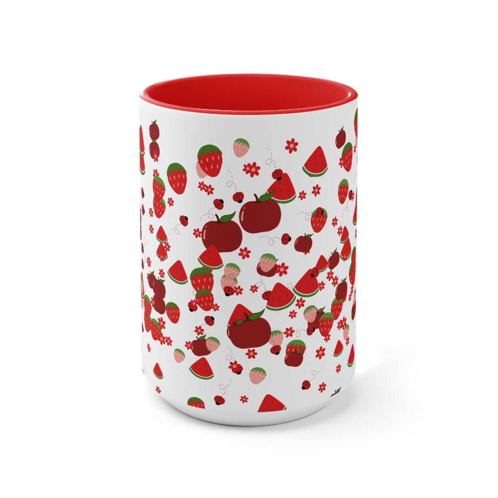 Strawberry & Watermelon Accent Mug — Pink Interior Fruit Pattern Coffee Cup