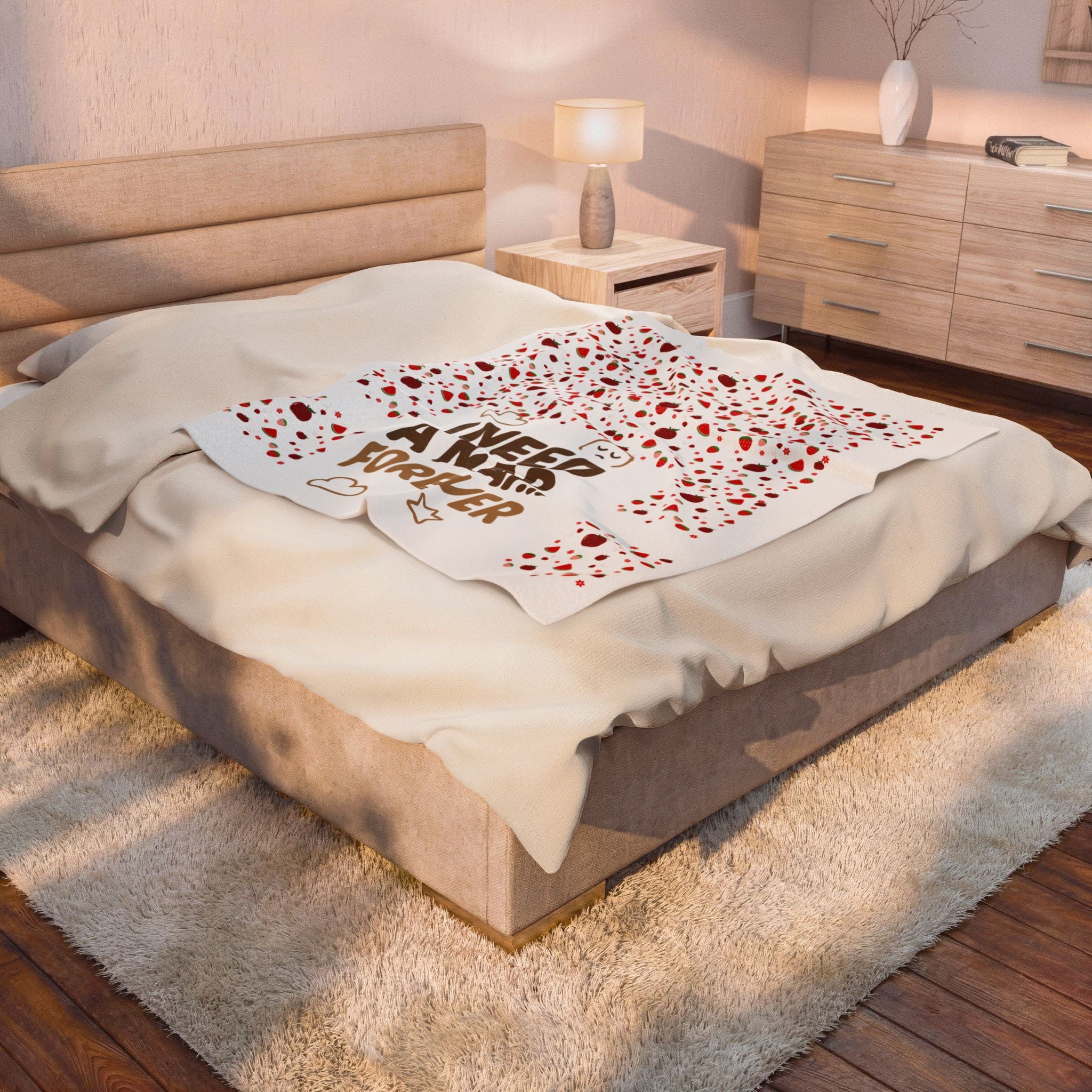 Velveteen Plush Blanket - "I Need A Nap... Forever" Cozy Throw with Heart Confetti Design