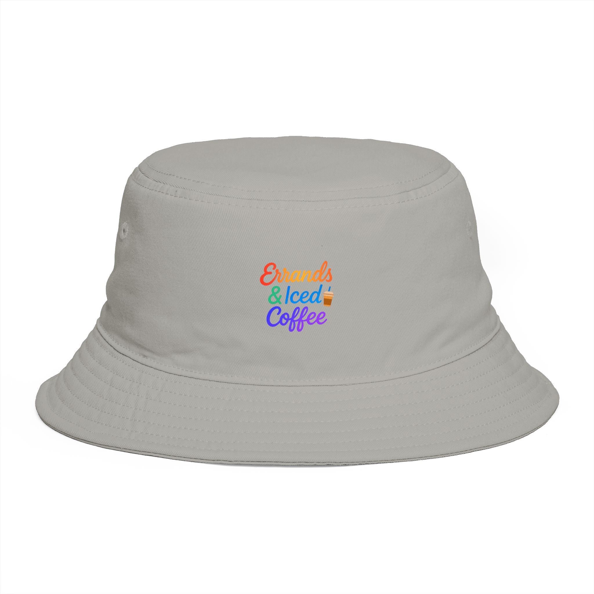 Errands & Iced Coffee Bucket Hat — Retro Rainbow Casual Sun Hat