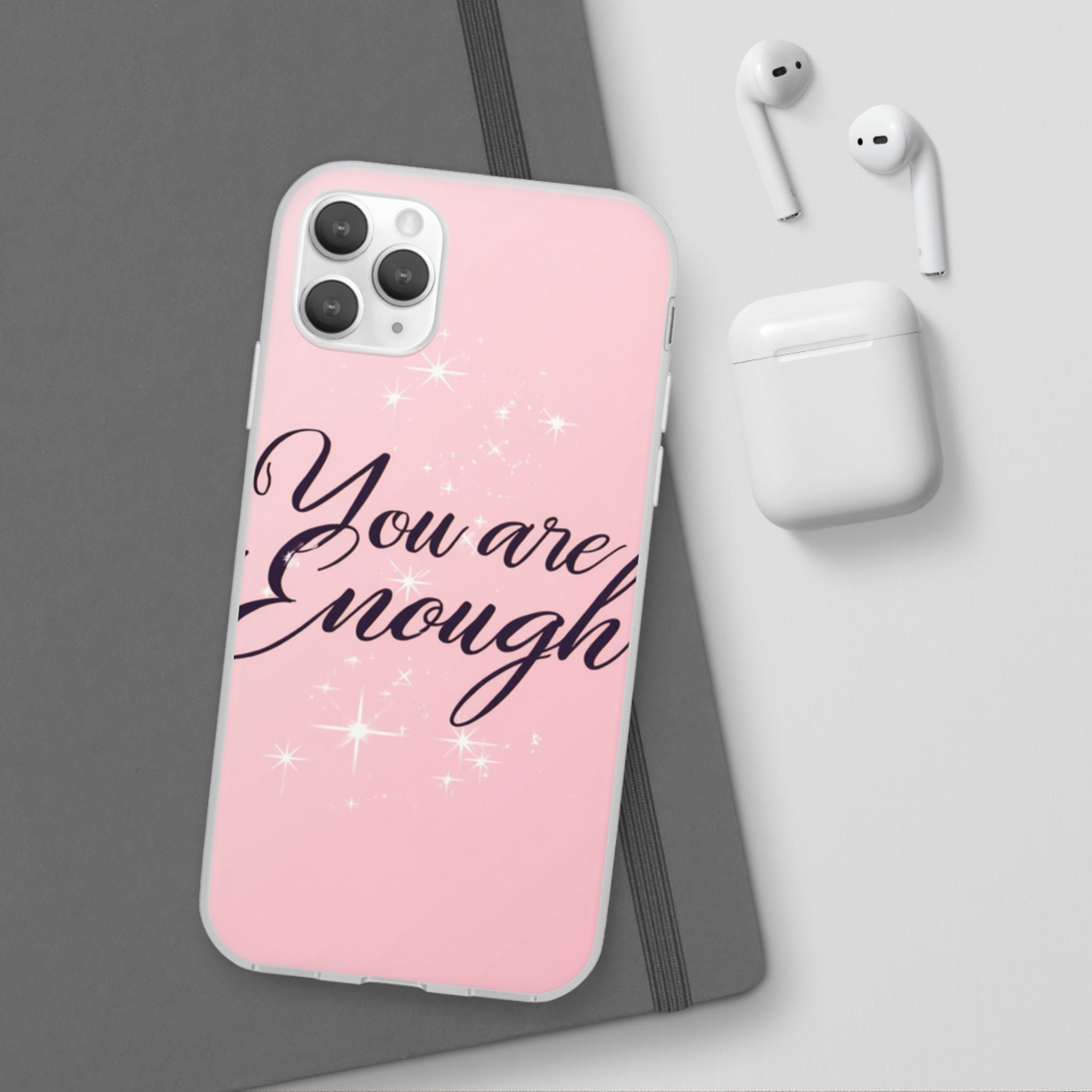 You Are Enough Pink Glitter Phone Case — Protective Flexi Case for iPhone & Android